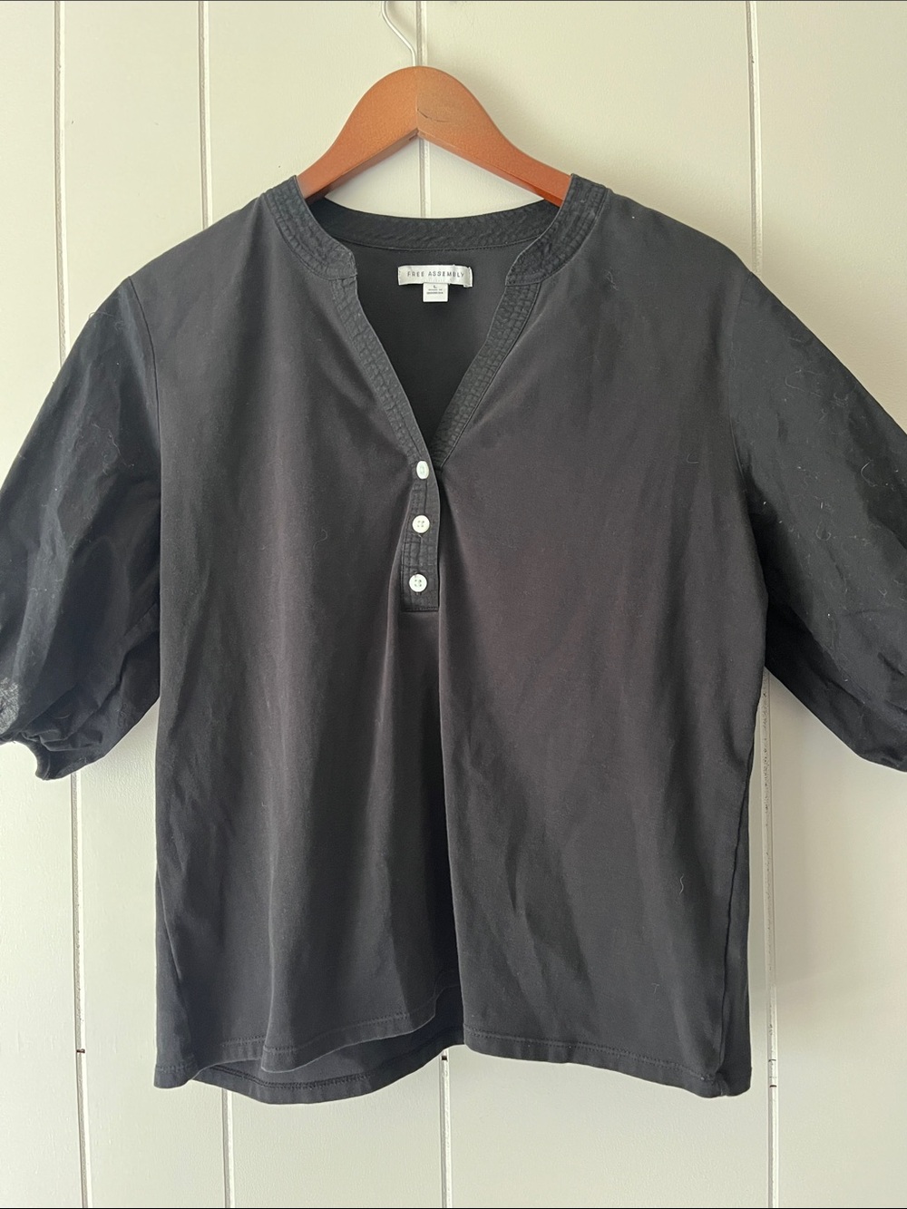 Black Three-Button Henley Top